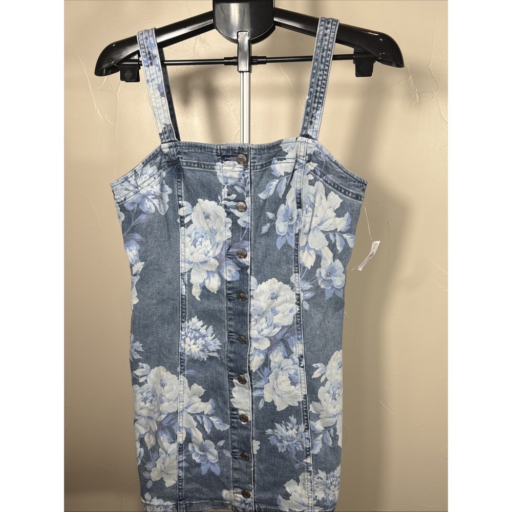 Gap Women's Denim Mini Dress Size 8 Blue Jean Floral‎ Button Front Jumper Nwt